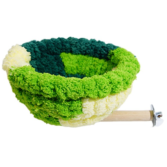 2-in-1 Parrot Perch Warm Bed Nest, Coral Fleece Hanging Bird Cage Sleeping Hut for Budgies, Cockatiels, Lovebirds, and Small Parrots - Winter Warm House - Green - Image 1