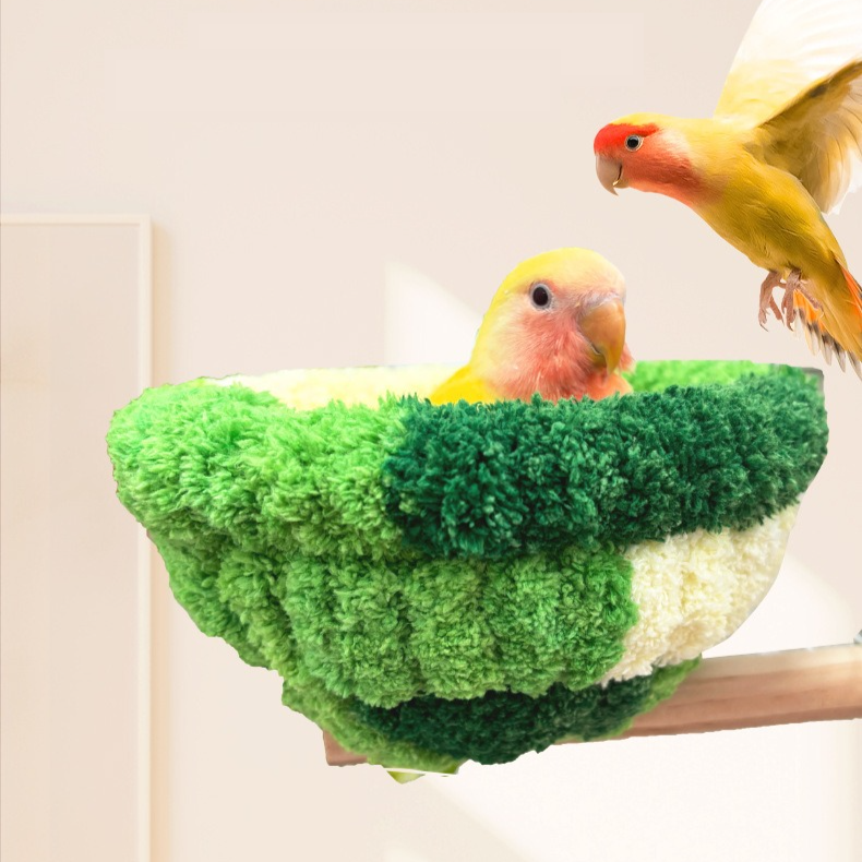 2-in-1 Parrot Perch Warm Bed Nest, Coral Fleece Hanging Bird Cage Sleeping Hut for Budgies, Cockatiels, Lovebirds, and Small Parrots - Winter Warm House - Green - Image 5
