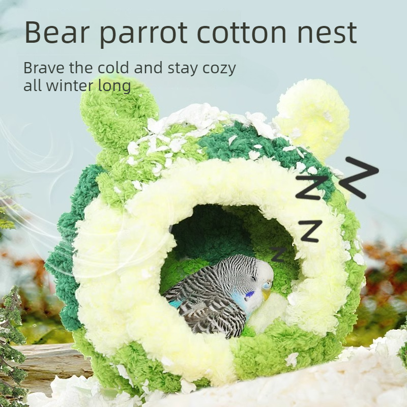 Thick Coral Fleece Winter Bird House with Plastic Frame & Metal Screw Hook for Budgies and Cockatiels - Blue - Image 2