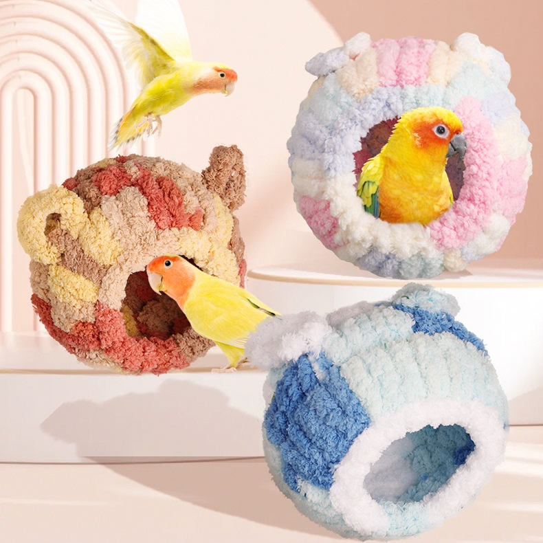 Thick Coral Fleece Winter Bird House with Plastic Frame & Metal Screw Hook for Budgies and Cockatiels - Blue - Image 3