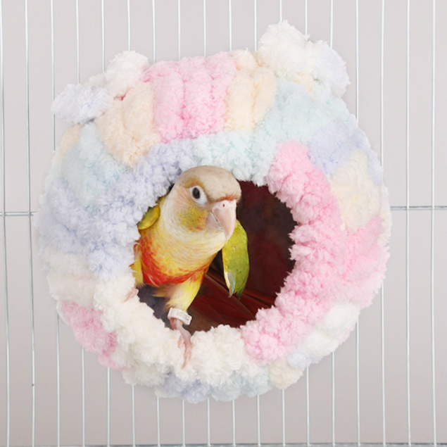Thick Coral Fleece Winter Bird House with Plastic Frame & Metal Screw Hook for Budgies and Cockatiels - Blue - Image 4