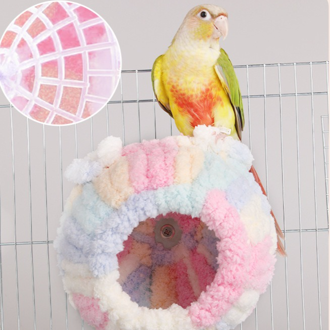Thick Coral Fleece Winter Bird House with Plastic Frame & Metal Screw Hook for Budgies and Cockatiels - Blue - Image 5