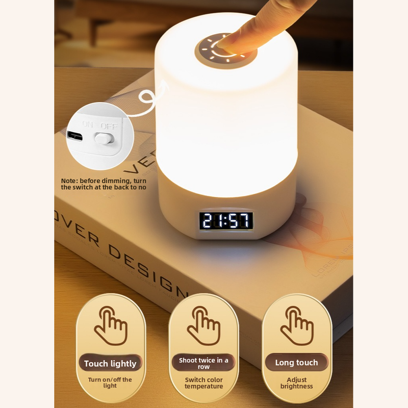 Remote Control Touch Bedside Night Light with Digital Clock, 3 Color Temperature & Dimmable LED Table Lamp,for Bedroom Baby Room Dorm - Image 8