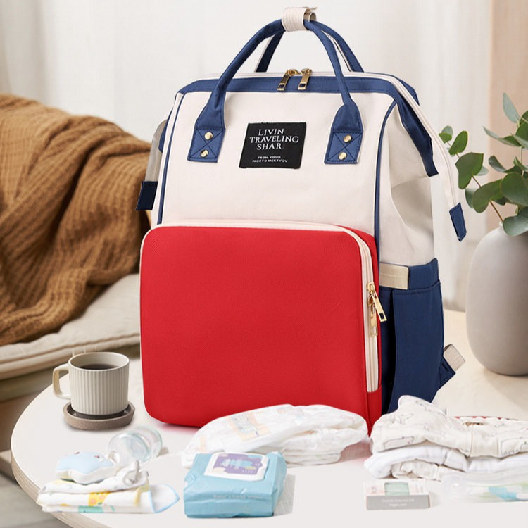 Large Capacity Dry/Wet Separate Nylon Backpack, Multifunctional Portable, Multi-Pocket Baby Diaper Bag Handbag - Blue - Image 2