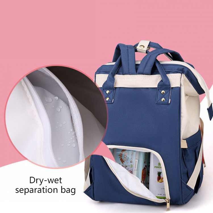 Large Capacity Dry/Wet Separate Nylon Backpack, Multifunctional Portable, Multi-Pocket Baby Diaper Bag Handbag - Blue - Image 4