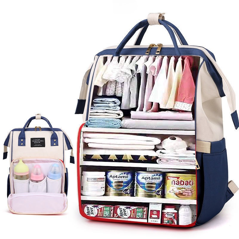 Large Capacity Dry/Wet Separate Nylon Backpack, Multifunctional Portable, Multi-Pocket Baby Diaper Bag Handbag - Blue - Image 7