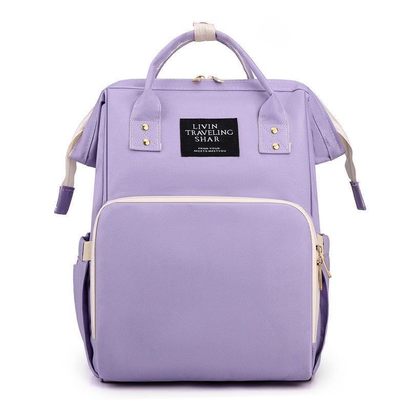 Large Capacity Dry/Wet Separate Nylon Backpack, Multifunctional Portable, Multi-Pocket Baby Diaper Bag Handbag - Light Purple - Image 1