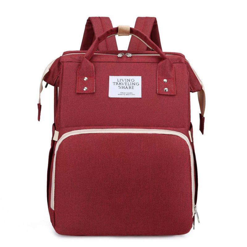 Convertible Baby Bed Diaper Backpack, Waterproof Oxford Multifunction Mommy Bag, Hand/Shoulder/Backpack 3-Way for Travel and Outdoor Use - Red - Image 1