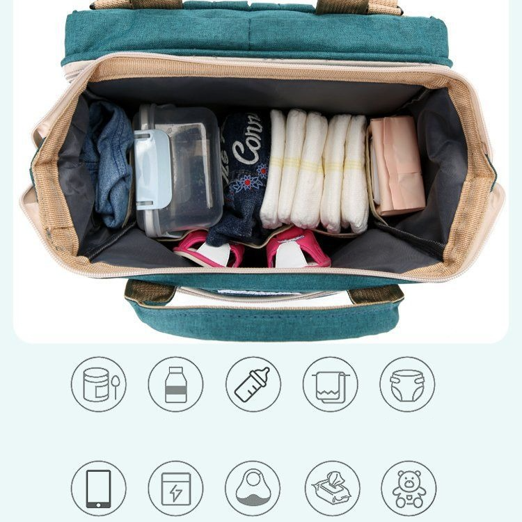 Convertible Baby Bed Diaper Backpack, Waterproof Oxford Multifunction Mommy Bag, Hand/Shoulder/Backpack 3-Way for Travel and Outdoor Use - Red - Image 3