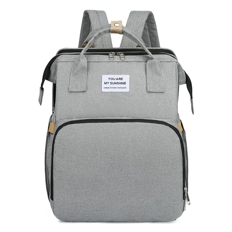 Convertible Baby Bed Diaper Backpack, Waterproof Oxford Multifunction Mommy Bag, 3-Way Hand/Shoulder/Backpack for Travel and Outdoor Use - Gray - Image 1