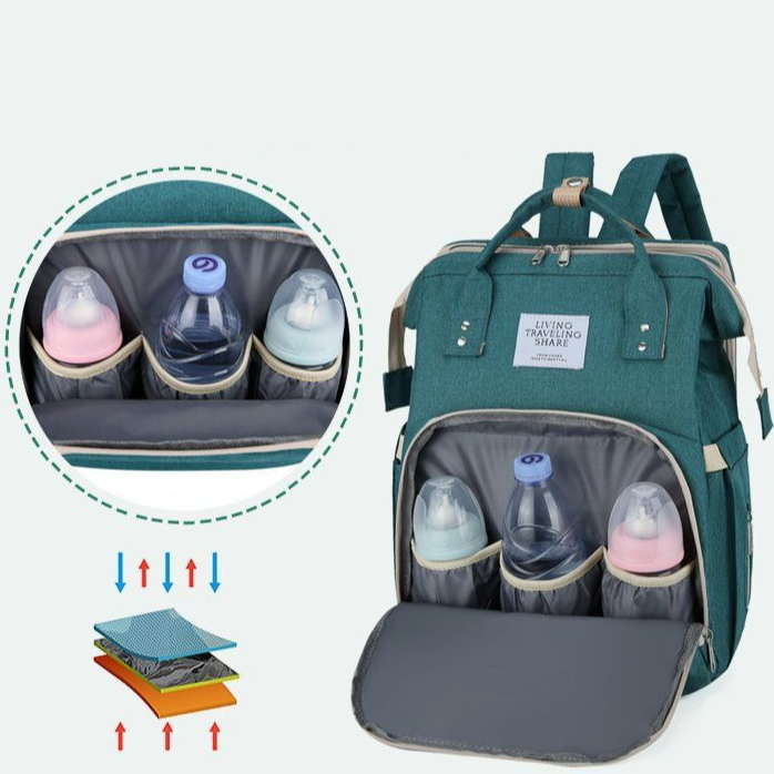 Convertible Baby Bed Diaper Backpack, Waterproof Oxford Multifunction Mommy Bag, 3-Way Hand/Shoulder/Backpack for Travel and Outdoor Use - Gray - Image 6