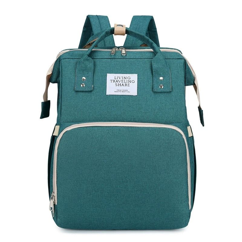 Convertible Baby Bed Diaper Backpack, Waterproof Oxford Multifunction Mommy Bag, 3-Way Hand/Shoulder/Backpack for Travel and Outdoor Use - Green - Image 1