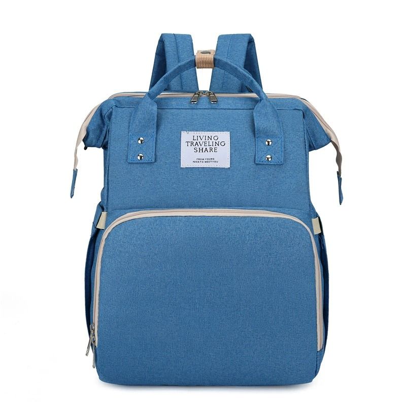 Convertible Baby Bed Diaper Backpack, Waterproof Oxford Multifunction Mommy Bag, 3-Way Hand/Shoulder/Backpack for Travel and Outdoor Use - Light Blue - Image 1