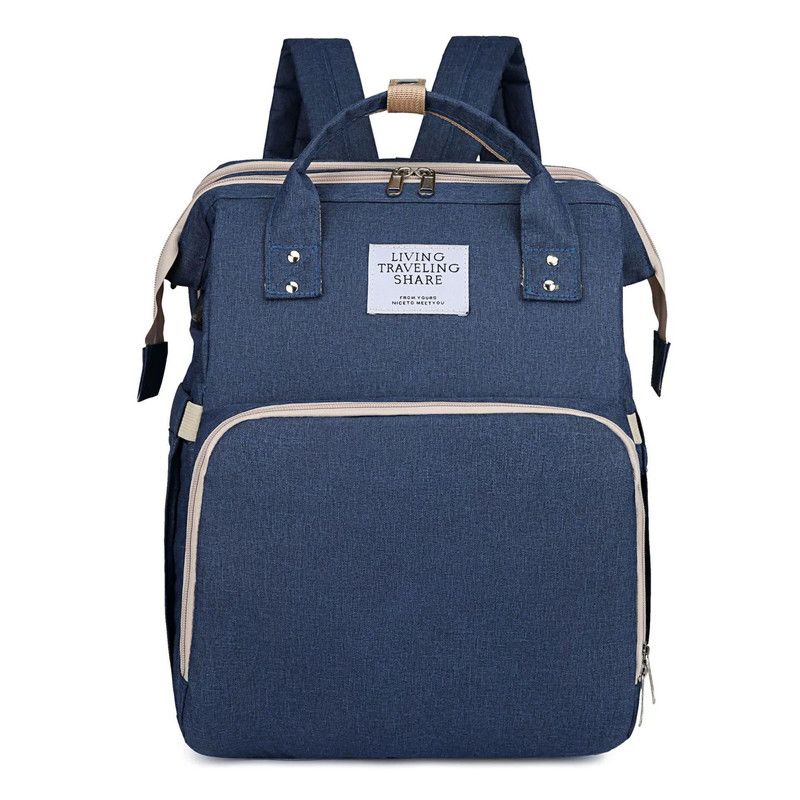 Convertible Baby Bed Diaper Backpack, Waterproof Oxford Multifunction Mommy Bag, Hand/Shoulder/Backpack 3-Way for Travel and Outdoor Use - Dark Blue - Image 1