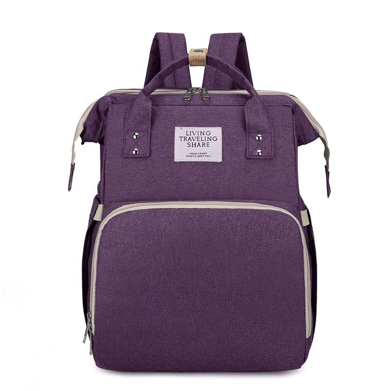 Convertible Baby Bed Diaper Backpack, Waterproof Oxford Multifunction Mommy Bag, Hand/Shoulder/Backpack 3-Way for Travel and Outdoor Use - Purple - Image 1