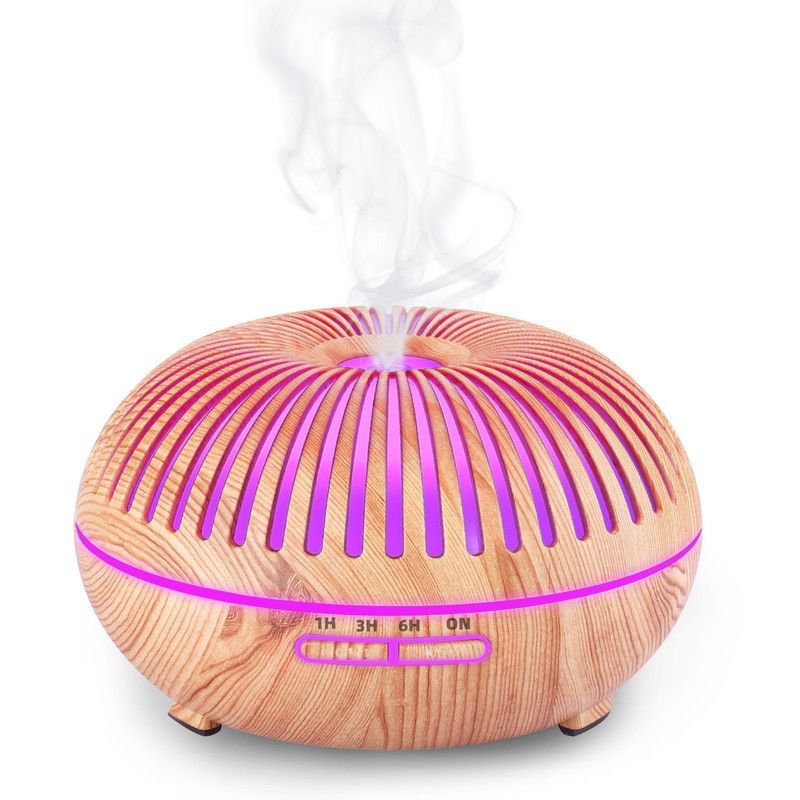 550ML Wood-Grain Aroma Diffuser and Humidifier with Bluetooth Speaker, 7-Color LED Night Light, Remote Control, Timer, and Auto Shut-Off – Light Wood - Image 1