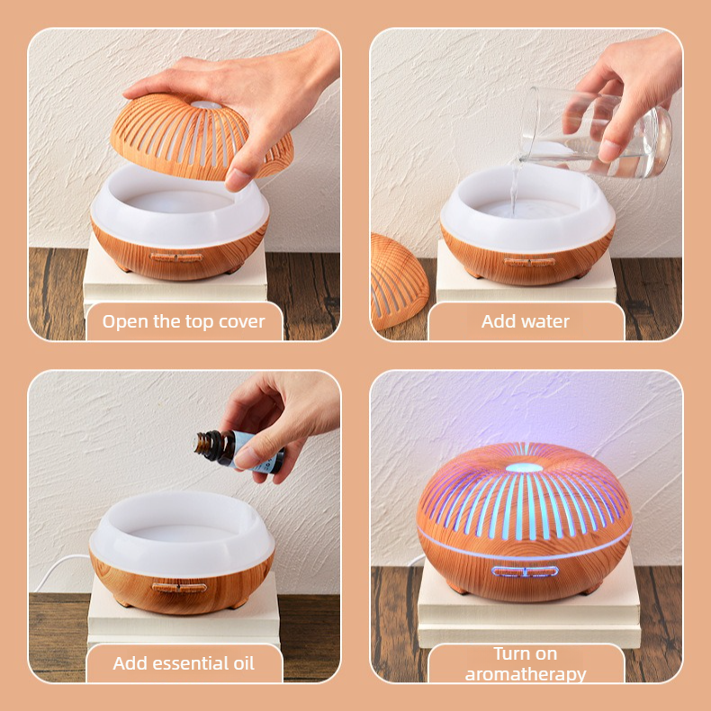 550ML Wood-Grain Aroma Diffuser and Humidifier with Bluetooth Speaker, 7-Color LED Night Light, Remote Control, Timer, and Auto Shut-Off – Light Wood - Image 6