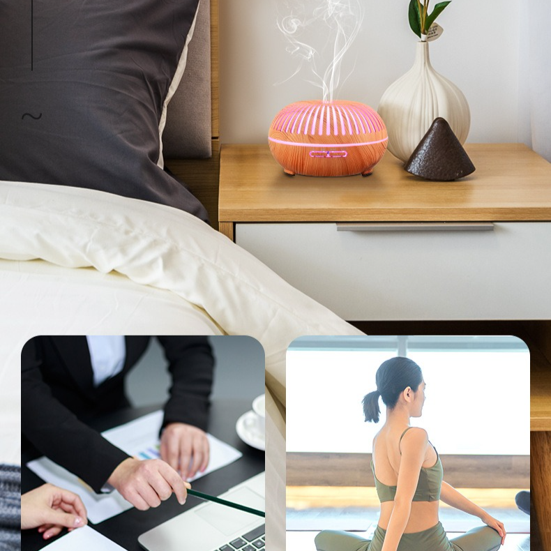 550ML Wood-Grain Aroma Diffuser and Humidifier with Bluetooth Speaker, 7-Color LED Night Light, Remote Control, Timer, and Auto Shut-Off – Light Wood - Image 8