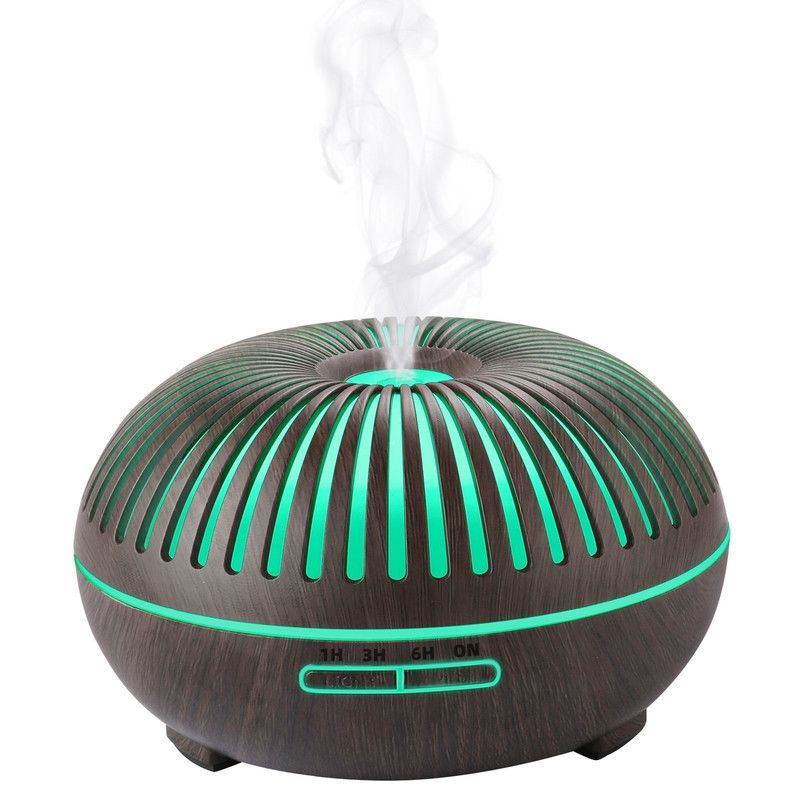 550ML Wood-Grain Aroma Diffuser and Humidifier with Bluetooth Speaker, 7-Color LED Night Light, Remote Control, Timer, and Auto Shut-Off – Dark Wood - Image 1