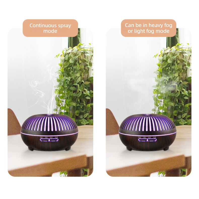 550ML Wood-Grain Aroma Diffuser and Humidifier with Bluetooth Speaker, 7-Color LED Night Light, Remote Control, Timer, and Auto Shut-Off – Dark Wood - Image 3
