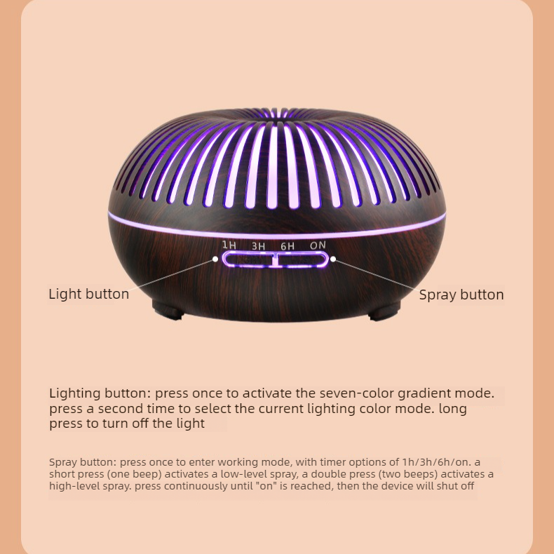 550ML Wood-Grain Aroma Diffuser and Humidifier with Bluetooth Speaker, 7-Color LED Night Light, Remote Control, Timer, and Auto Shut-Off – Dark Wood - Image 5