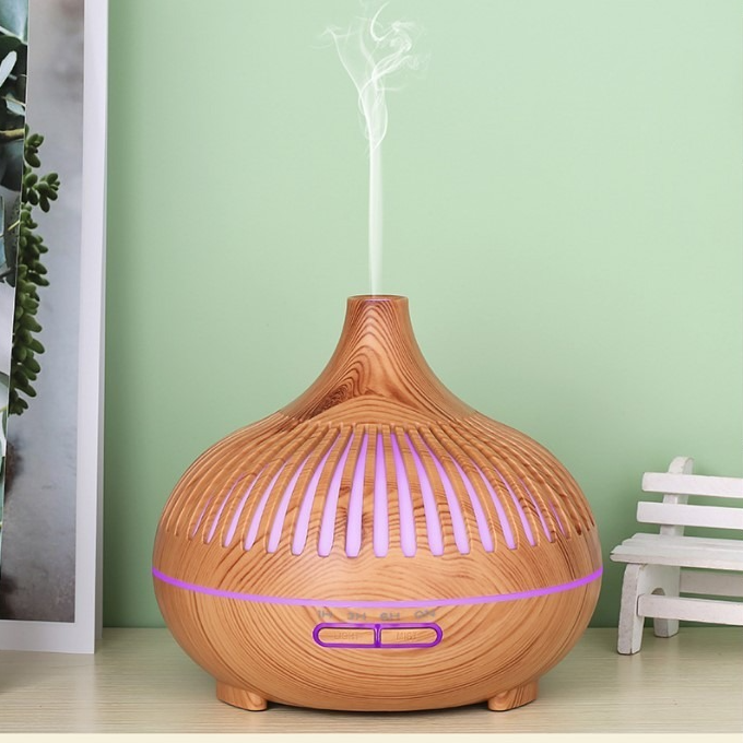 (2-Pack) 550ml Wood-Grain Ultrasonic Aroma Diffuser and Humidifier with 7-Color LED Night Light and Timer for the Bedroom – Light Wood - Image 1