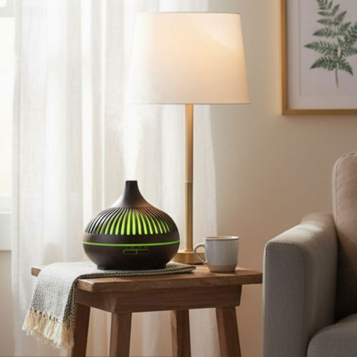 (2-Pack) 550ml Wood-Grain Ultrasonic Aroma Diffuser and Humidifier with 7-Color LED Night Light and Timer for the Bedroom – Light Wood - Image 2