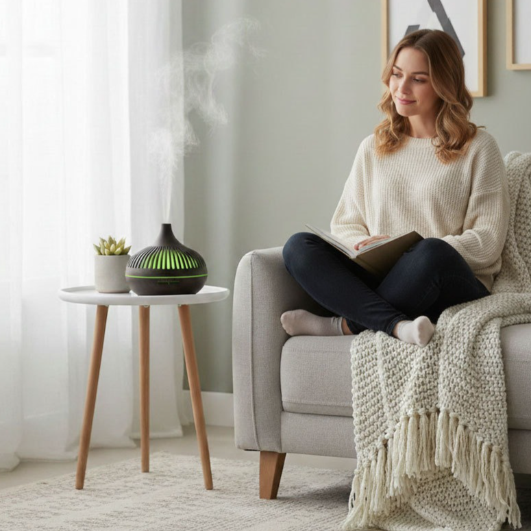 (2-Pack) 550ml Wood-Grain Ultrasonic Aroma Diffuser and Humidifier with 7-Color LED Night Light and Timer for the Bedroom – Light Wood - Image 3