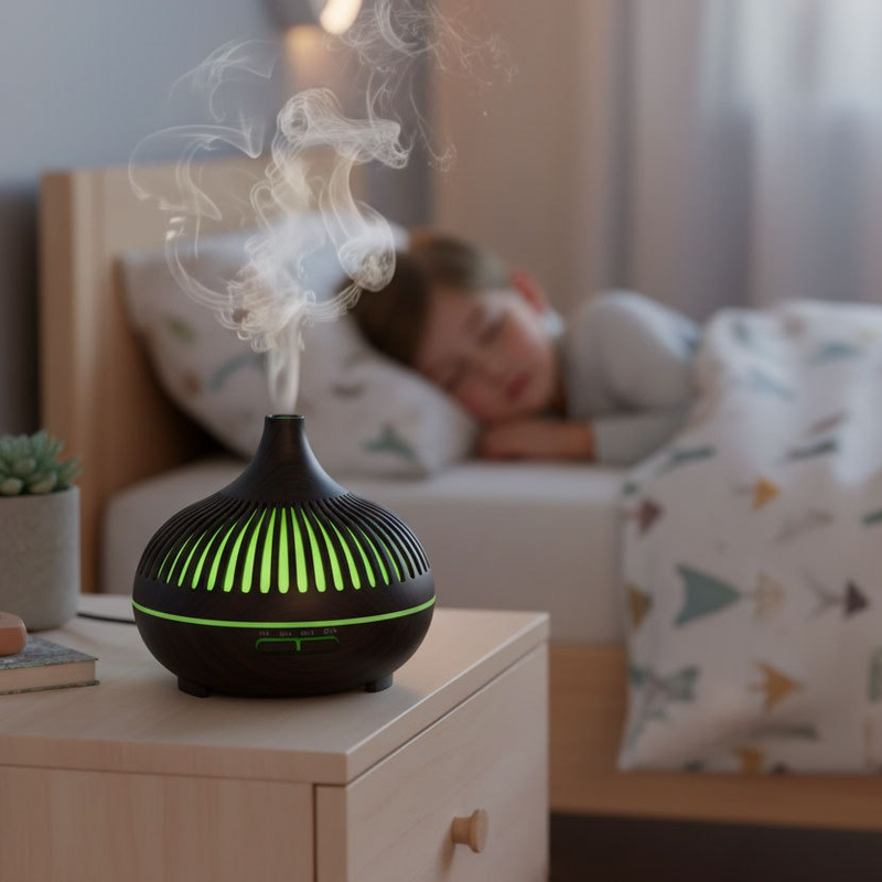 (2-Pack) 550ml Wood-Grain Ultrasonic Aroma Diffuser and Humidifier with 7-Color LED Night Light and Timer for the Bedroom – Light Wood - Image 4
