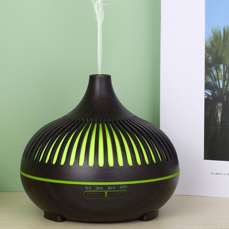 (2-Pack) 550ml Wood-Grain Ultrasonic Aroma Diffuser and Humidifier with 7-Color LED Night Light and Timer for the Bedroom – Dark Wood - Image 1