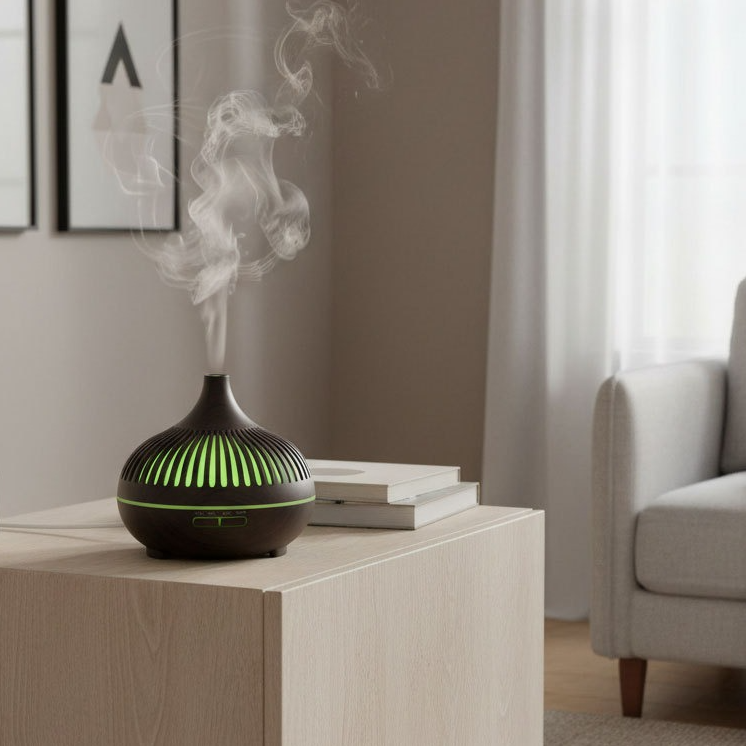 (2-Pack) 550ml Wood-Grain Ultrasonic Aroma Diffuser and Humidifier with 7-Color LED Night Light and Timer for the Bedroom – Dark Wood - Image 5