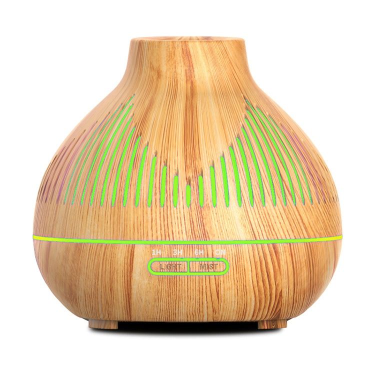 (2-Pack) 500mL Wood-Grain Ultrasonic Diffuser and Humidifier, 7-Color LED Night Light with Timer, for Home, Bedroom, or Office (10–30㎡) – Light Wood - Image 1