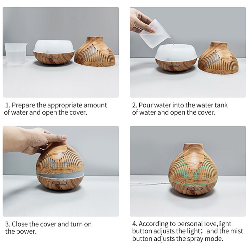 (2-Pack) 500mL Wood-Grain Ultrasonic Diffuser and Humidifier, 7-Color LED Night Light with Timer, for Home, Bedroom, or Office (10–30㎡) – Light Wood - Image 2