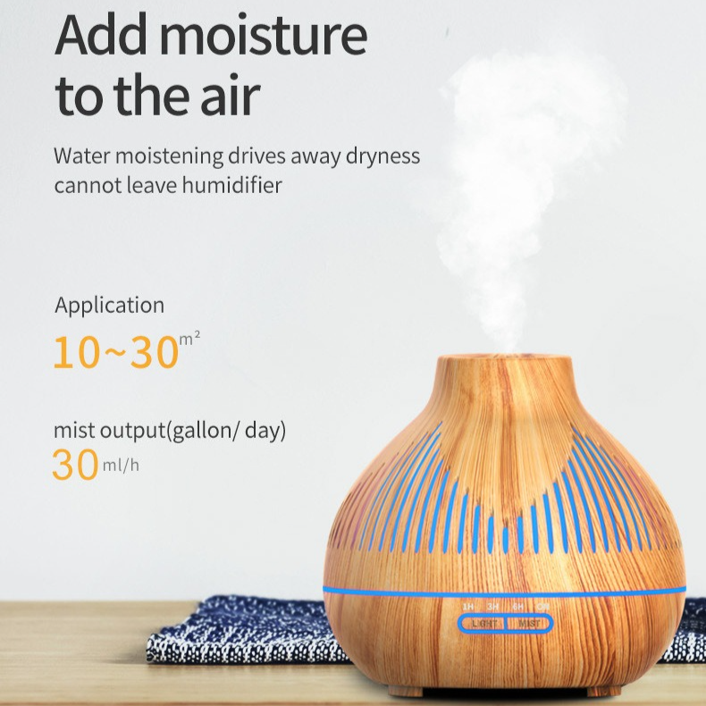 (2-Pack) 500mL Wood-Grain Ultrasonic Diffuser and Humidifier, 7-Color LED Night Light with Timer, for Home, Bedroom, or Office (10–30㎡) – Light Wood - Image 3