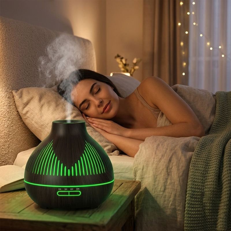 (2-Pack) 500mL Wood-Grain Ultrasonic Diffuser and Humidifier, 7-Color LED Night Light with Timer, for Home, Bedroom, or Office (10–30㎡) – Light Wood - Image 5