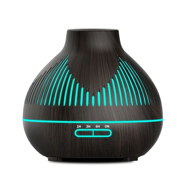 (2-Pack) 500mL Wood-Grain Ultrasonic Diffuser and Humidifier, 7-Color LED Night Light with Timer, for Home, Bedroom, or Office (10–30㎡) – Dark Wood - Image 1