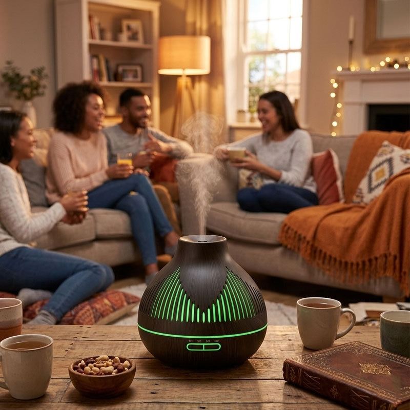 (2-Pack) 500mL Wood-Grain Ultrasonic Diffuser and Humidifier, 7-Color LED Night Light with Timer, for Home, Bedroom, or Office (10–30㎡) – Dark Wood - Image 6