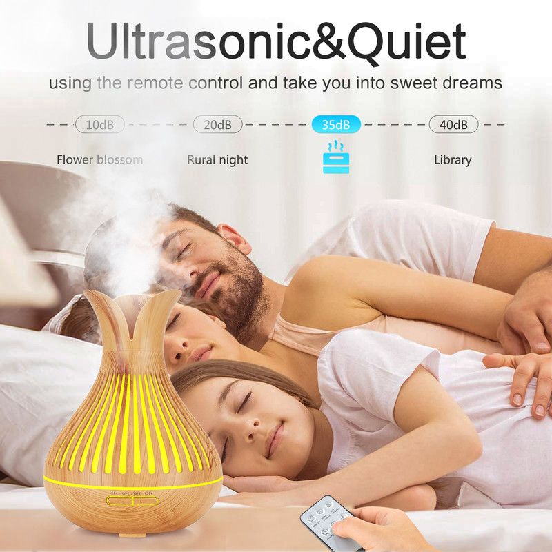 Wood Grain Flower Vase Diffuser and Humidifier, 7-Color LED Light, Timer, and Remote Control, 500 mL Ultrasonic Aroma Diffuser—Light Wood - Image 4