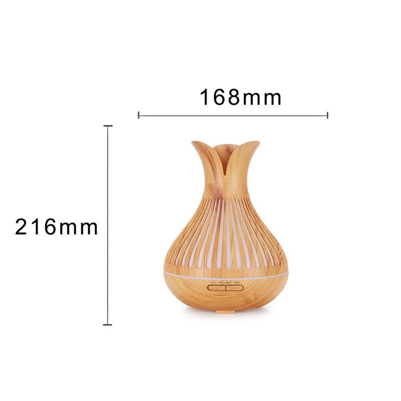 Wood Grain Flower Vase Diffuser and Humidifier, 7-Color LED Light, Timer, and Remote Control, 500 mL Ultrasonic Aroma Diffuser—Light Wood - Image 5