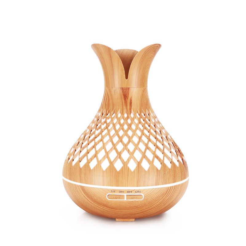 500ML Diamond Hollow Wood Grain Diffuser Humidifier, 7-Color LED Night Light, Remote Control, Timer, Continuous & Intermittent Mist - Light Wood - Image 1