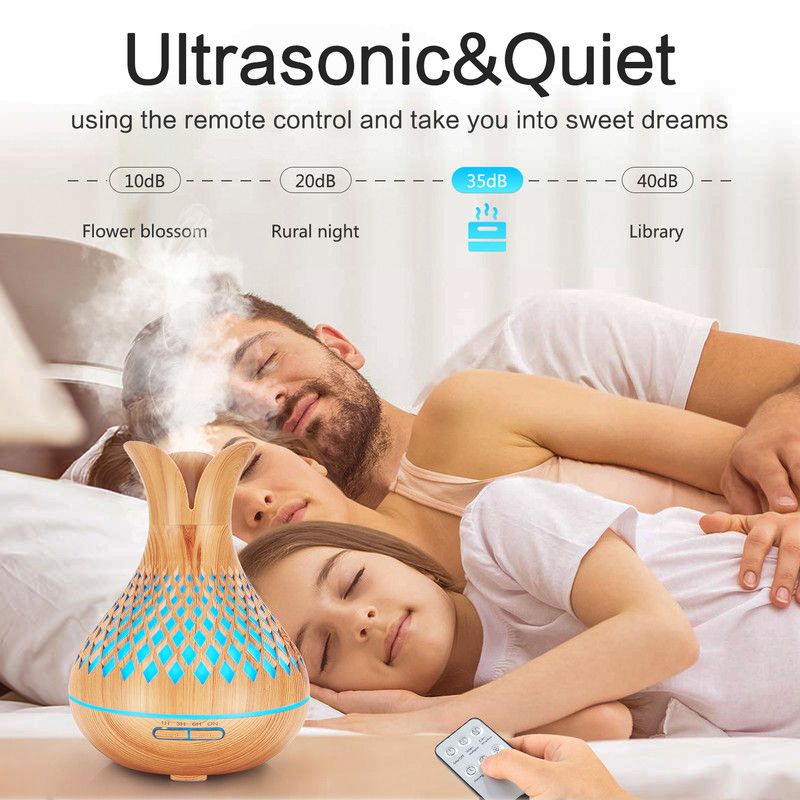 500ML Diamond Hollow Wood Grain Diffuser Humidifier, 7-Color LED Night Light, Remote Control, Timer, Continuous & Intermittent Mist - Light Wood - Image 4