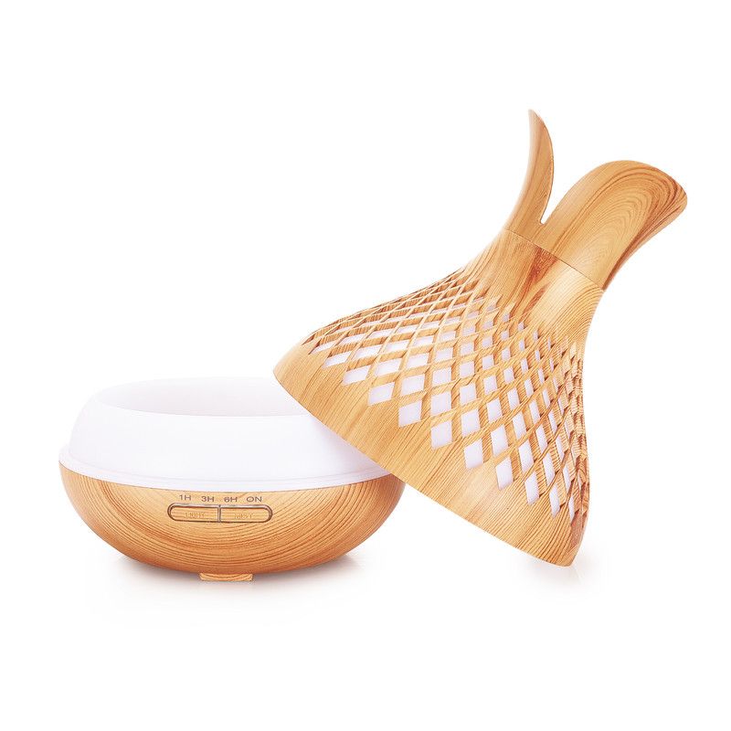500ML Diamond Hollow Wood Grain Diffuser Humidifier, 7-Color LED Night Light, Remote Control, Timer, Continuous & Intermittent Mist - Light Wood - Image 5