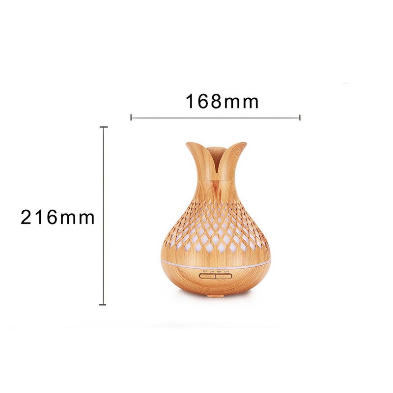 500ML Diamond Hollow Wood Grain Diffuser Humidifier, 7-Color LED Night Light, Remote Control, Timer, Continuous & Intermittent Mist - Light Wood - Image 7