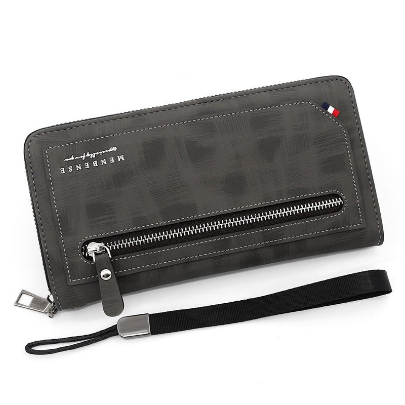 Vintage PU Leather Long Wallet for Men, Zipper-Around Phone Clutch with Detachable Wrist Strap - Black - Image 1