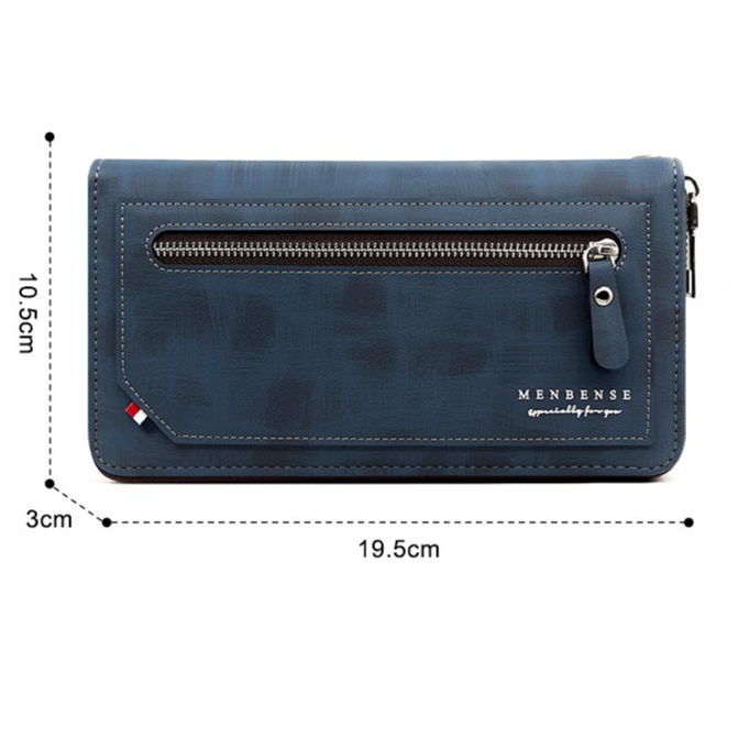 Vintage PU Leather Long Wallet for Men, Zipper-Around Phone Clutch with Detachable Wrist Strap - Black - Image 6