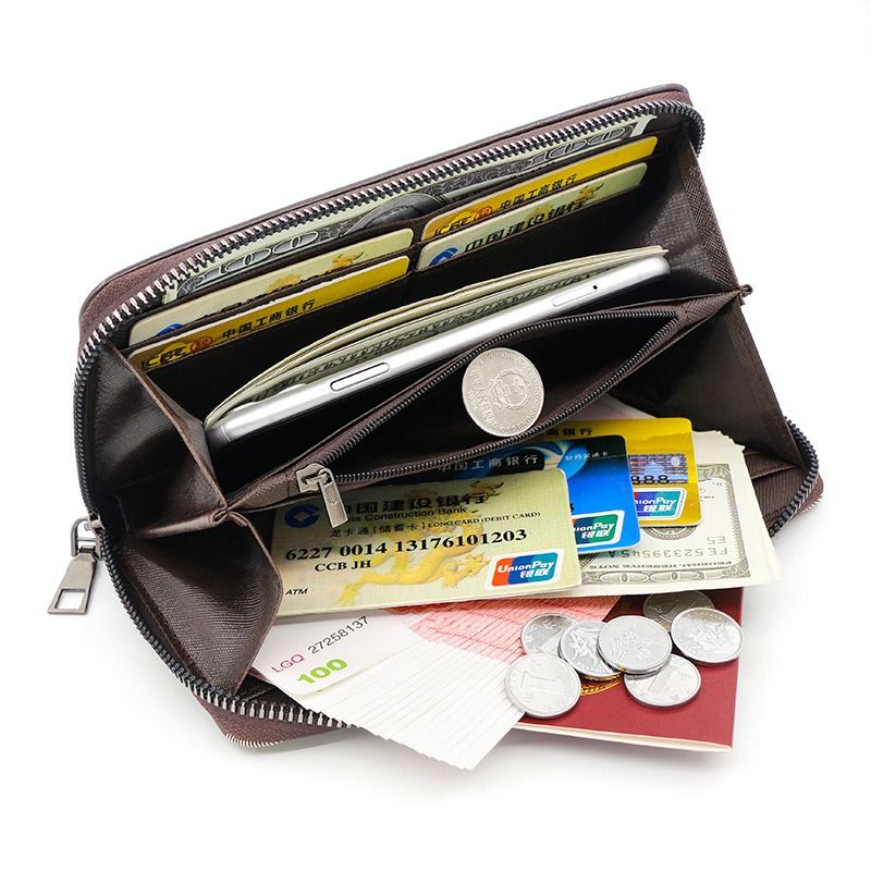 Vintage PU Leather Long Wallet for Men, Zipper-Around Phone Clutch Purse with Detachable Wrist Strap - Blue - Image 2