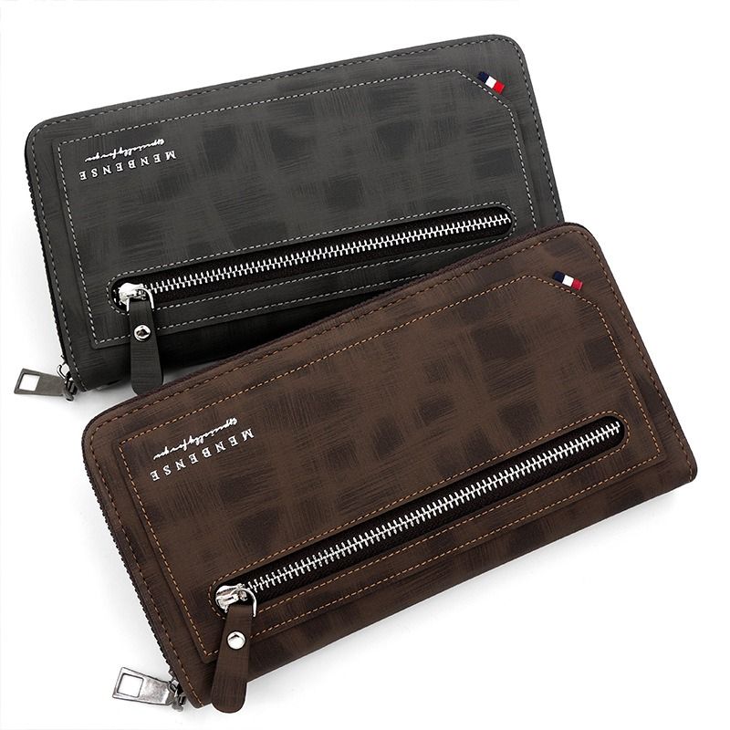 Vintage PU Leather Long Wallet for Men, Zipper-Around Phone Clutch Purse with Detachable Wrist Strap - Blue - Image 4