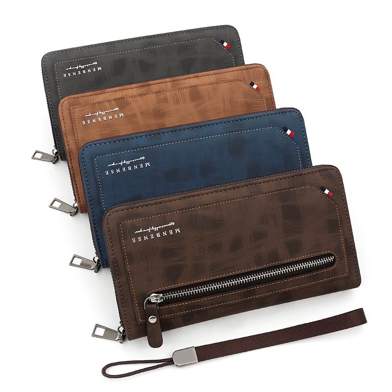 Vintage PU Leather Long Wallet for Men, Zipper-Around Phone Clutch Purse with Detachable Wrist Strap - Blue - Image 5