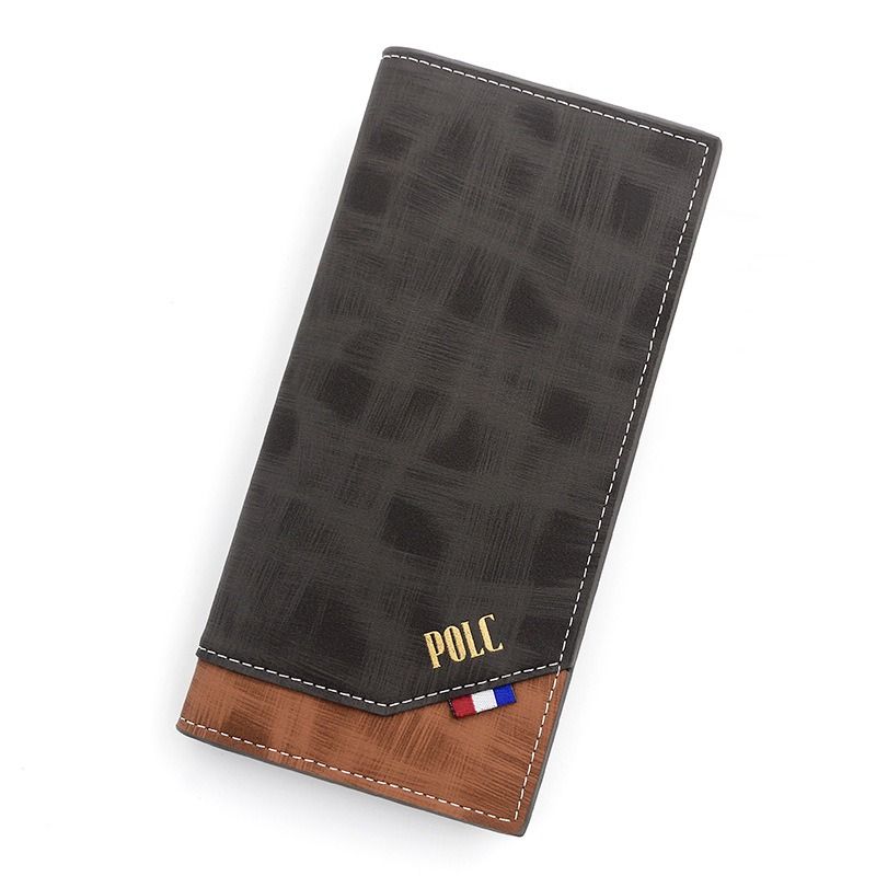 Men's Long Bifold PU Leather Wallet, Vintage Plaid Patchwork Business Card Holder with Zipper Coin Pocket & ID Photo Slot (Black) - Image 1