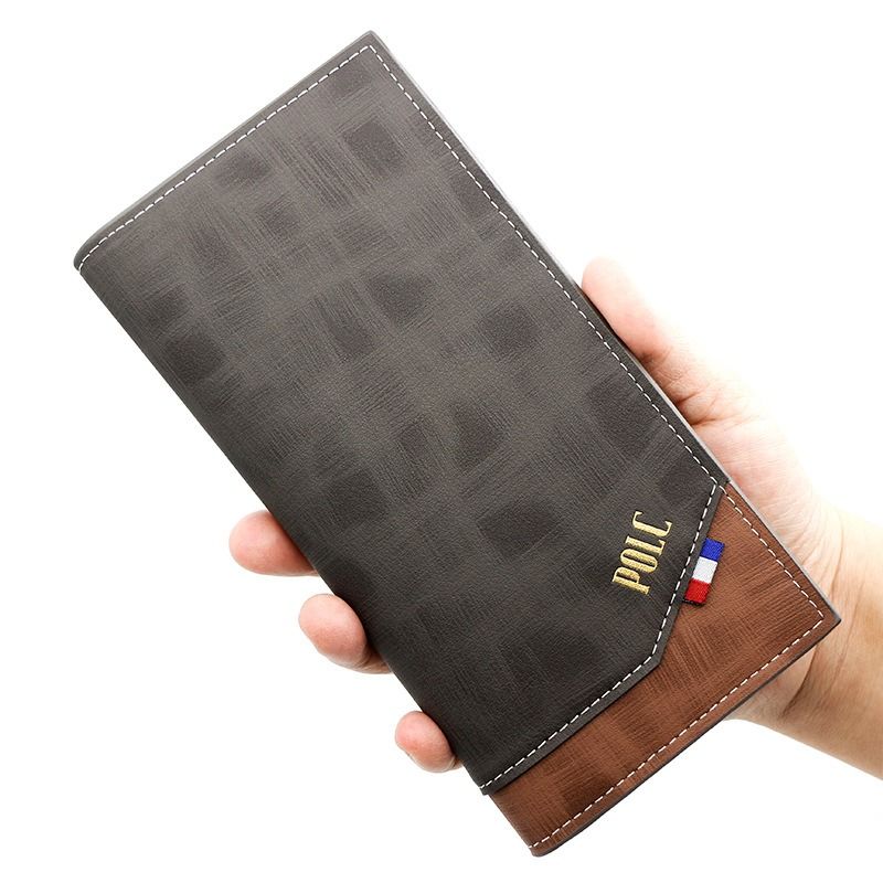 Men's Long Bifold PU Leather Wallet, Vintage Plaid Patchwork Business Card Holder with Zipper Coin Pocket & ID Photo Slot (Dark Brown) - Image 8